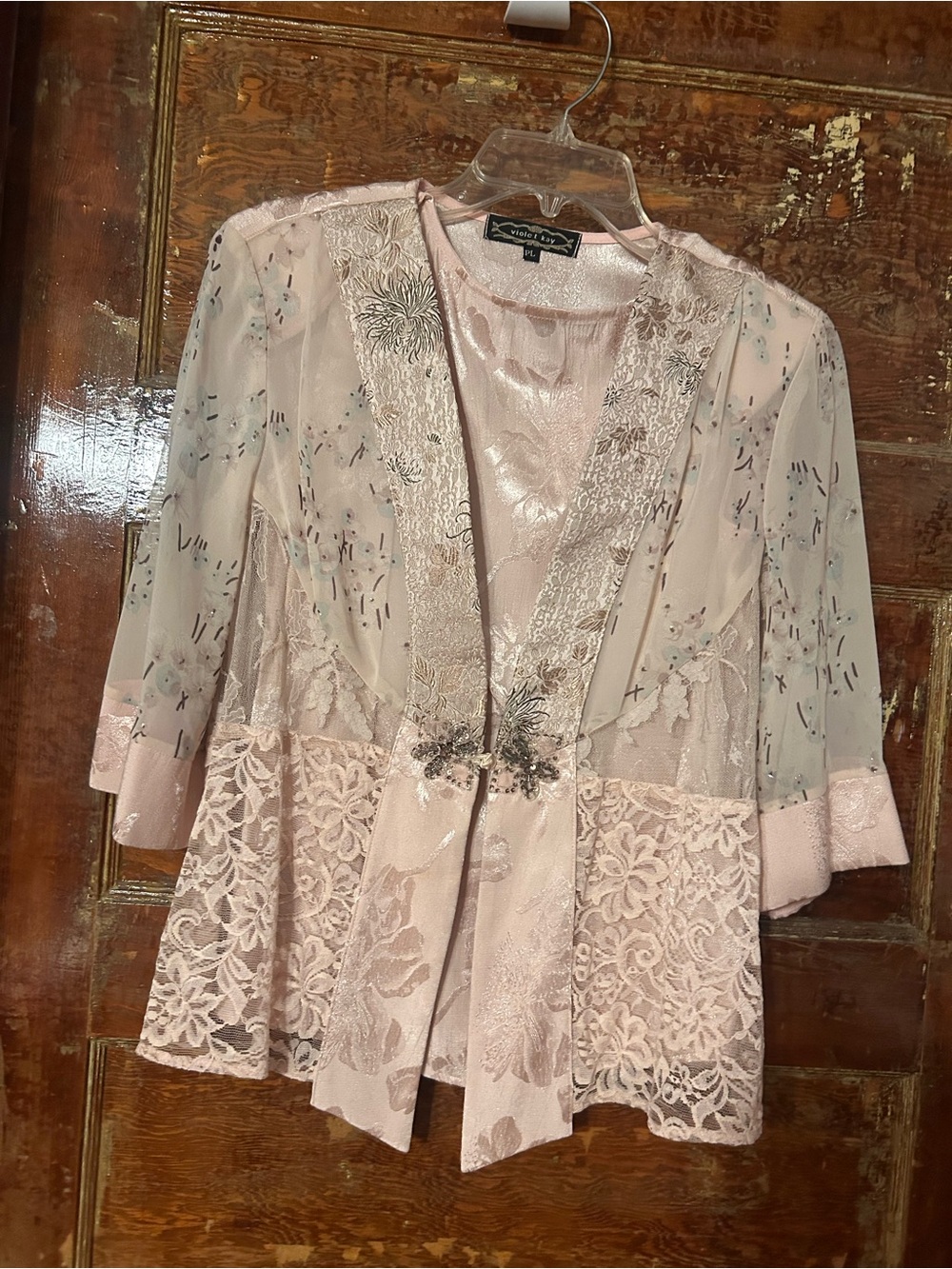Violet Kay Pale Pink Embroidered Satin Top